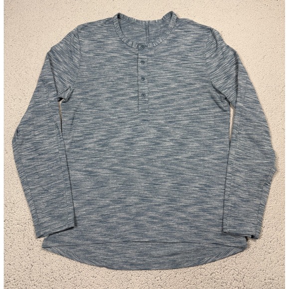 lululemon athletica Other - Lululemon Henley Shirt Mens Large Blue Long Sleeve Curved Hem Jersey Tee Casual